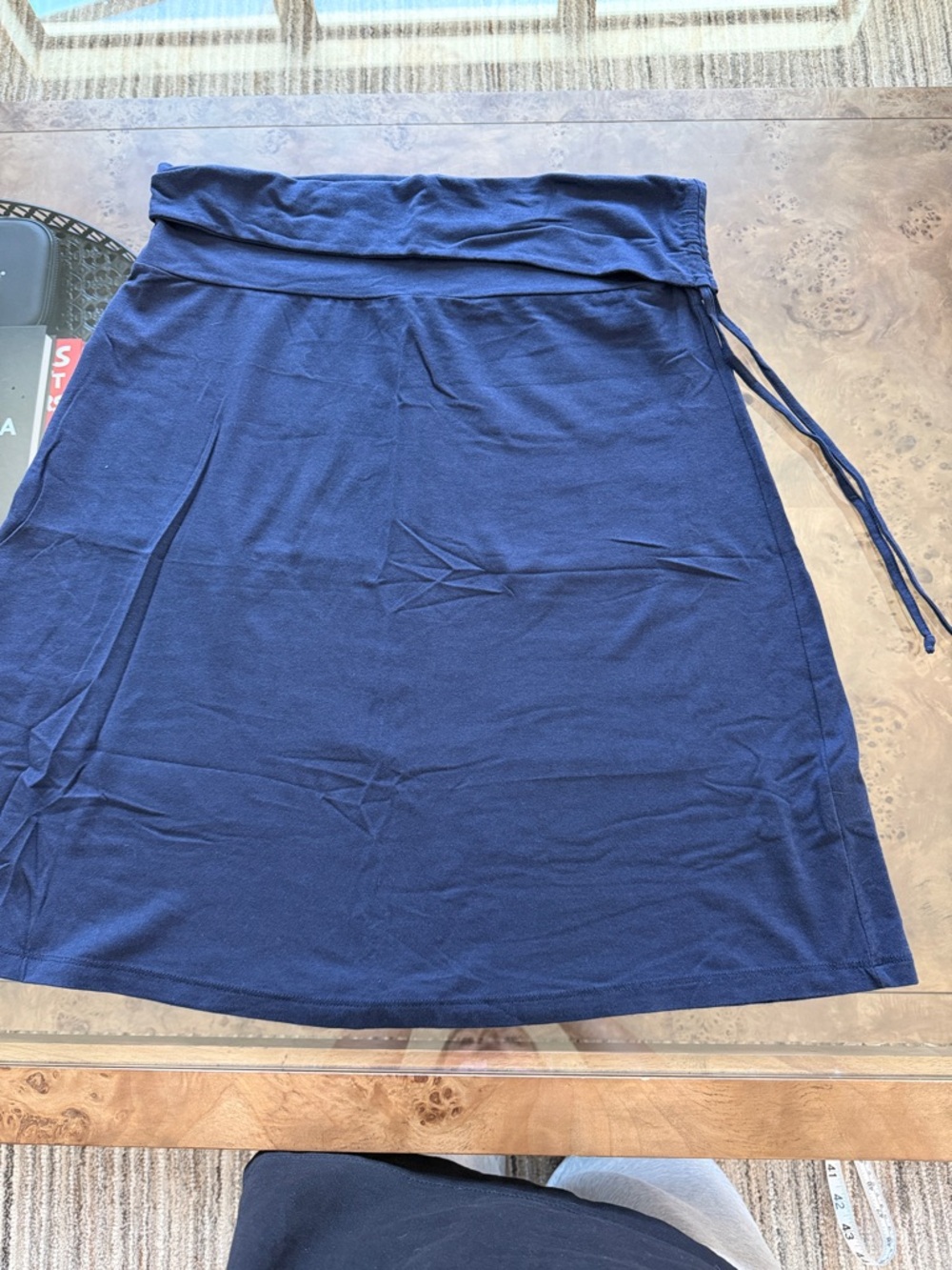 Lilla P Navy Fold-Over Waist Tie A-Line Skirt